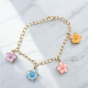 Floral Charm Gold Bracelet -handmade